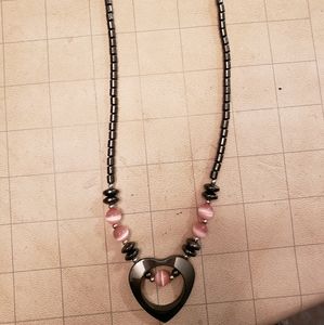 Black and Pink Hematite Open Heart Choker